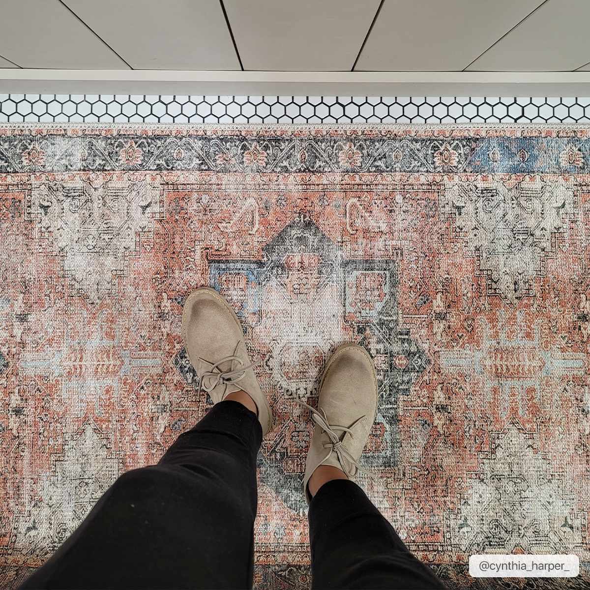 Alfombra Rosman lavable con efecto desgastado