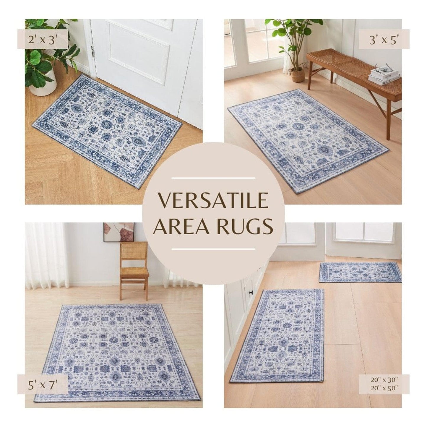 Floral Machine Washable Accent Area Rug & Runner 2 Pack - Matra Collection