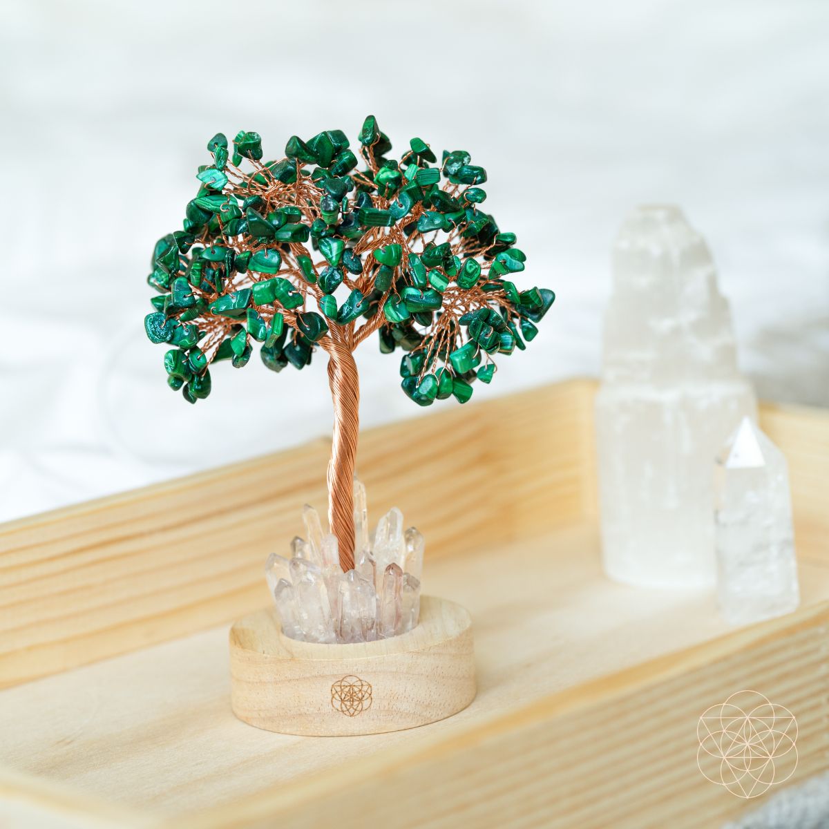 Lámpara de árbol de la ansiedad de malaquita