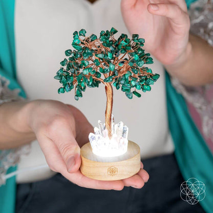 Lámpara de árbol de la ansiedad de malaquita