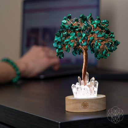 Lámpara de árbol de la ansiedad de malaquita
