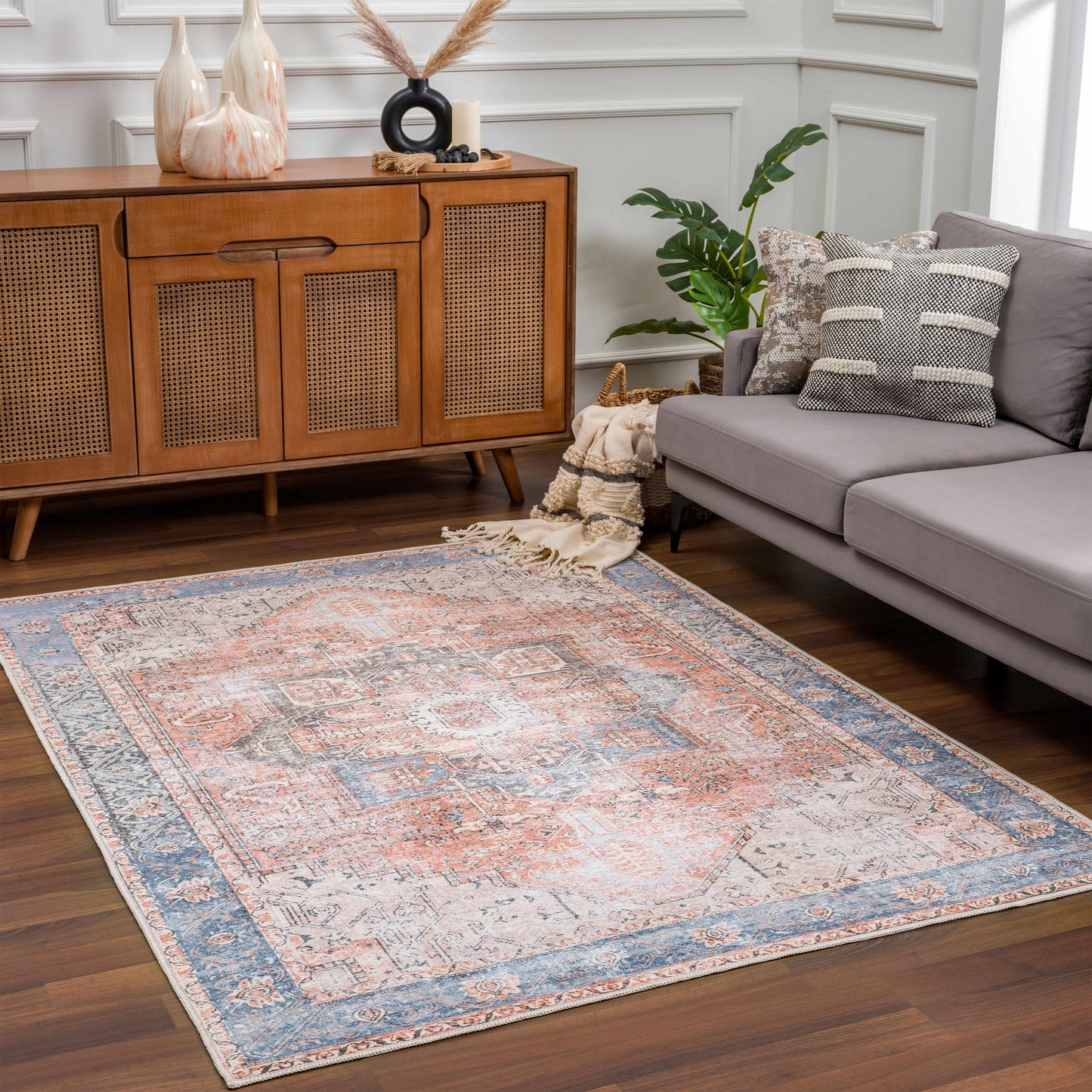 Alfombra Rosman lavable con efecto desgastado