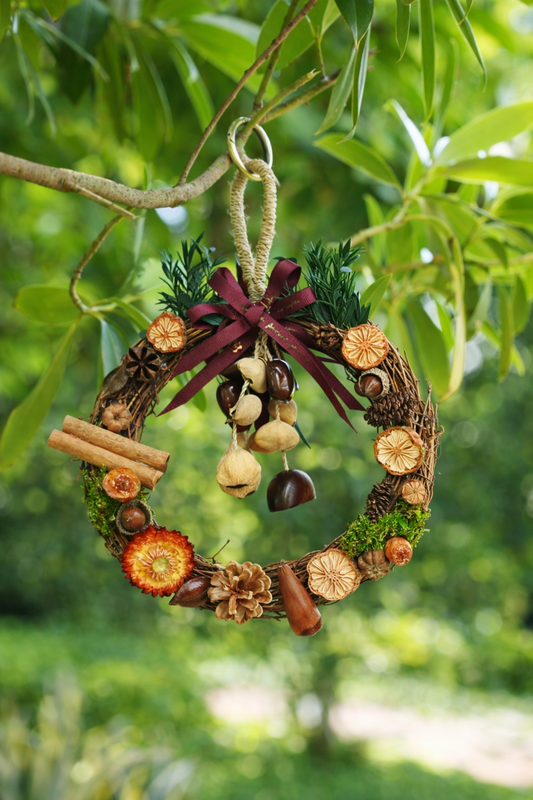 "The Festive Forest Wreath" - Natural Vine Wreath with Dried Citrus, Cinnamon & Seed Chimes