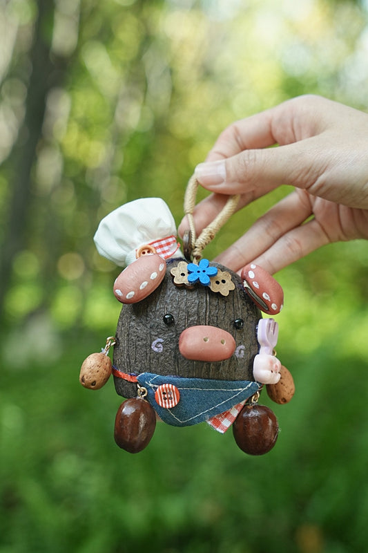 "The Forest Chef" - Handcrafted Nut Shell Piggy Doll with Chef Hat