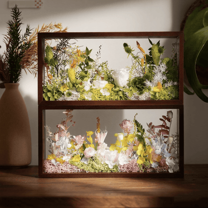 "The Landscape Garden" - Real Preserved Flower Shadow Box (Panoramic Desk Decor)