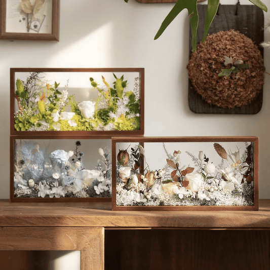 "The Landscape Garden" - Real Preserved Flower Shadow Box (Panoramic Desk Decor)