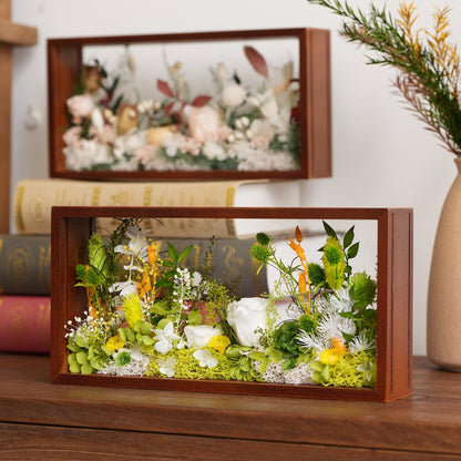 "The Landscape Garden" - Real Preserved Flower Shadow Box (Panoramic Desk Decor)