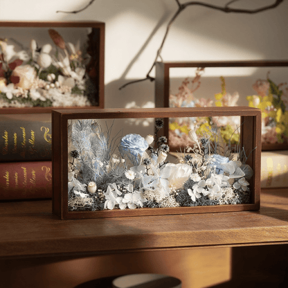 "The Landscape Garden" - Real Preserved Flower Shadow Box (Panoramic Desk Decor)