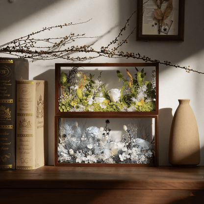 "The Landscape Garden" - Real Preserved Flower Shadow Box (Panoramic Desk Decor)