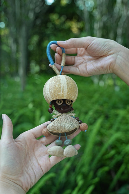 "The Mushroom Sprite" - Big-Head Nut Shell Doll with Button Eyes Charm