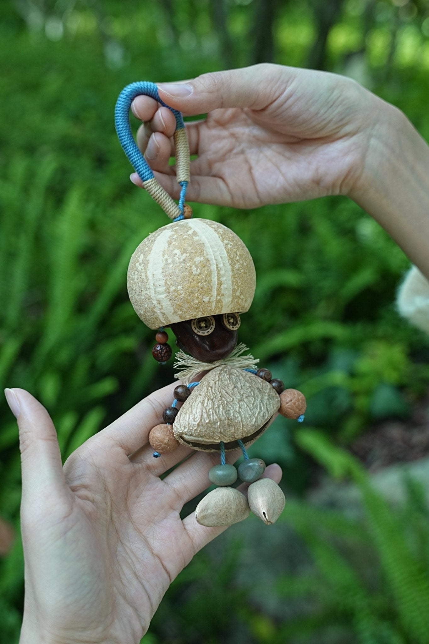 "The Mushroom Sprite" - Big-Head Nut Shell Doll with Button Eyes Charm
