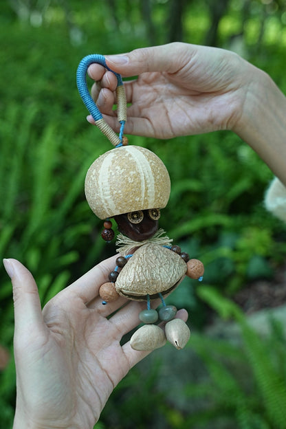 "The Mushroom Sprite" - Big-Head Nut Shell Doll with Button Eyes Charm