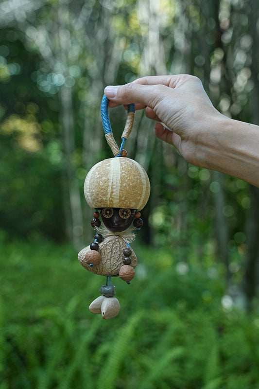 "The Mushroom Sprite" - Big-Head Nut Shell Doll with Button Eyes Charm