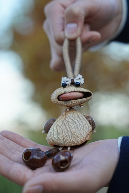 "The Polka Dot Monster" - Funny Big-Mouth Nut Shell Charm with Bow Tie