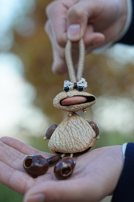 "The Polka Dot Monster" - Funny Big-Mouth Nut Shell Charm with Bow Tie