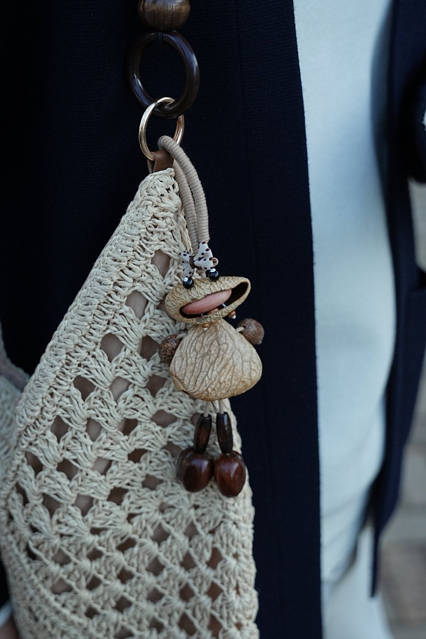 "The Polka Dot Monster" - Funny Big-Mouth Nut Shell Charm with Bow Tie