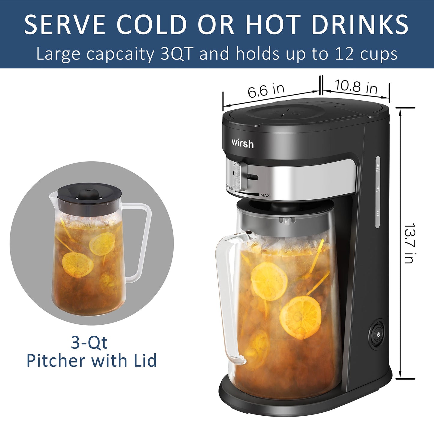 Cafetera Wirsh para café helado, máquina de té helado con jarra de 85 onzas, control de intensidad y filtro reutilizable
